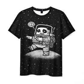 Мужская футболка 3D с принтом Панда лунатик в Екатеринбурге, 100% полиэфир | прямой крой, круглый вырез горловины, длина до линии бедер | astronaut | cosmonaut | cosmos | galaxy | gravity | moon | planet | space | star | universe | астронавт | вселенная | галактика | звезды | космонавт | космос | луна | лунатик