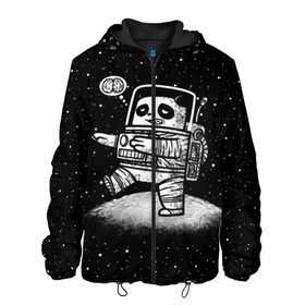 Мужская куртка 3D с принтом Панда лунатик в Екатеринбурге, ткань верха — 100% полиэстер, подклад — флис | прямой крой, подол и капюшон оформлены резинкой с фиксаторами, два кармана без застежек по бокам, один большой потайной карман на груди. Карман на груди застегивается на липучку | astronaut | cosmonaut | cosmos | galaxy | gravity | moon | planet | space | star | universe | астронавт | вселенная | галактика | звезды | космонавт | космос | луна | лунатик