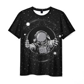 Мужская футболка 3D с принтом Черная дыра в Екатеринбурге, 100% полиэфир | прямой крой, круглый вырез горловины, длина до линии бедер | astronaut | cosmonaut | cosmos | galaxy | meteor | moon | planet | space | star | universe | астронавт | бесконечность | вселенная | галактика | космонавт | космос | черная дыра