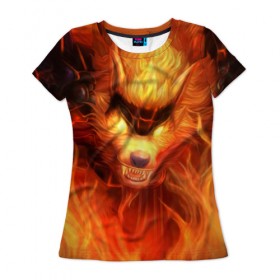 Женская футболка 3D с принтом Fire Wolf в Екатеринбурге, 100% полиэфир ( синтетическое хлопкоподобное полотно) | прямой крой, круглый вырез горловины, длина до линии бедер | league of legends | lol | warwick | wolf | варвик | волк | лига легенд | лол