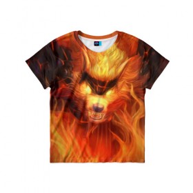 Детская футболка 3D с принтом Fire Wolf в Екатеринбурге, 100% гипоаллергенный полиэфир | прямой крой, круглый вырез горловины, длина до линии бедер, чуть спущенное плечо, ткань немного тянется | league of legends | lol | warwick | wolf | варвик | волк | лига легенд | лол