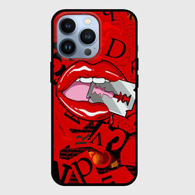 Чехол для iPhone 13 Pro с принтом Поп арт, опасная бритва в Екатеринбурге,  |  | blade | blood | dangerous | drop | letters | lips | pop   art | razor | бритва | буквы | губы | капля | кровь | лезвие | опасная | поп арт