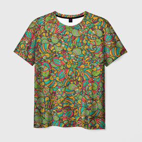 Мужская футболка 3D с принтом Узор пейсли в Екатеринбурге, 100% полиэфир | прямой крой, круглый вырез горловины, длина до линии бедер | бута | восточный | индийский | капля | листья | огурцы | орнамент | паттерн