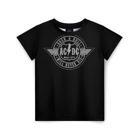 Детская футболка 3D с принтом AC/DC 2 в Екатеринбурге, 100% гипоаллергенный полиэфир | прямой крой, круглый вырез горловины, длина до линии бедер, чуть спущенное плечо, ткань немного тянется | Тематика изображения на принте: 