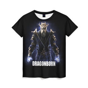 Женская футболка 3D с принтом Dragonborn в Екатеринбурге, 100% полиэфир ( синтетическое хлопкоподобное полотно) | прямой крой, круглый вырез горловины, длина до линии бедер | game | the elder scrolls v: skyrim | драконорожденный | игра | игрок