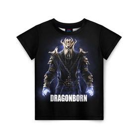 Детская футболка 3D с принтом Dragonborn в Екатеринбурге, 100% гипоаллергенный полиэфир | прямой крой, круглый вырез горловины, длина до линии бедер, чуть спущенное плечо, ткань немного тянется | game | the elder scrolls v: skyrim | драконорожденный | игра | игрок