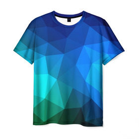 Мужская футболка 3D с принтом Fight Polygon в Екатеринбурге, 100% полиэфир | прямой крой, круглый вырез горловины, длина до линии бедер | Тематика изображения на принте: зеленый | полигон | синий | треугольники