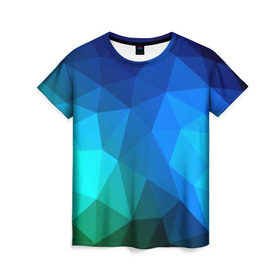 Женская футболка 3D с принтом Fight Polygon в Екатеринбурге, 100% полиэфир ( синтетическое хлопкоподобное полотно) | прямой крой, круглый вырез горловины, длина до линии бедер | зеленый | полигон | синий | треугольники