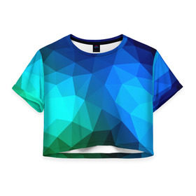 Женская футболка 3D укороченная с принтом Fight Polygon в Екатеринбурге, 100% полиэстер | круглая горловина, длина футболки до линии талии, рукава с отворотами | зеленый | полигон | синий | треугольники