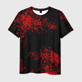 Мужская футболка 3D с принтом Капли красок в Екатеринбурге, 100% полиэфир | прямой крой, круглый вырез горловины, длина до линии бедер | брызки | красный | черный