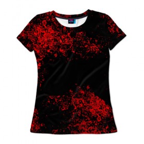 Женская футболка 3D с принтом Капли красок в Екатеринбурге, 100% полиэфир ( синтетическое хлопкоподобное полотно) | прямой крой, круглый вырез горловины, длина до линии бедер | брызки | красный | черный