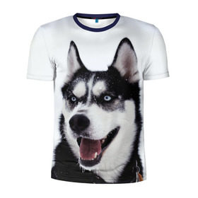 Мужская футболка 3D спортивная с принтом Сибирский хаски в Екатеринбурге, 100% полиэстер с улучшенными характеристиками | приталенный силуэт, круглая горловина, широкие плечи, сужается к линии бедра | взгляд | голубые глаза | зима | сибирь | снег | собака | хаски | хаски бандит | холод
