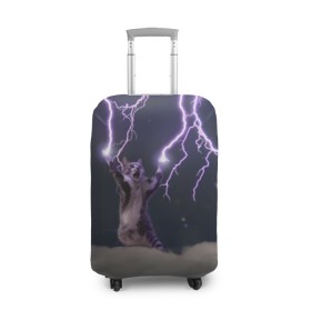 Чехол для чемодана 3D с принтом Грозовой кошак в Екатеринбурге, 86% полиэфир, 14% спандекс | двустороннее нанесение принта, прорези для ручек и колес | lightning cat