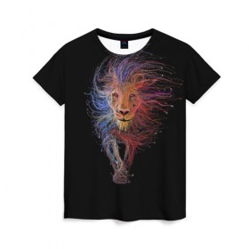 Женская футболка 3D с принтом Лев в Екатеринбурге, 100% полиэфир ( синтетическое хлопкоподобное полотно) | прямой крой, круглый вырез горловины, длина до линии бедер | lion | львица | хищник