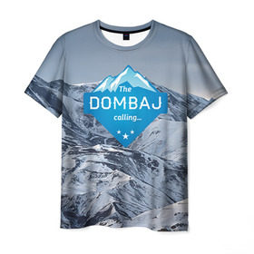 Мужская футболка 3D с принтом Домбай в Екатеринбурге, 100% полиэфир | прямой крой, круглый вырез горловины, длина до линии бедер | домбай