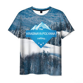 Мужская футболка 3D с принтом Красная поляна в Екатеринбурге, 100% полиэфир | прямой крой, круглый вырез горловины, длина до линии бедер | горнолыжный курорт | горы | зима | красная поляна | лыжи | парк | роза хуторов | снег | сноутборд | сочи