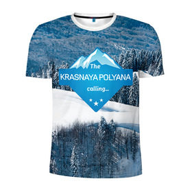 Мужская футболка 3D спортивная с принтом Красная поляна в Екатеринбурге, 100% полиэстер с улучшенными характеристиками | приталенный силуэт, круглая горловина, широкие плечи, сужается к линии бедра | горнолыжный курорт | горы | зима | красная поляна | лыжи | парк | роза хуторов | снег | сноутборд | сочи
