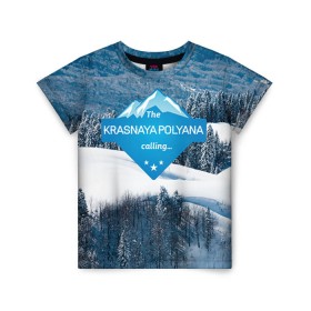 Детская футболка 3D с принтом Красная поляна в Екатеринбурге, 100% гипоаллергенный полиэфир | прямой крой, круглый вырез горловины, длина до линии бедер, чуть спущенное плечо, ткань немного тянется | горнолыжный курорт | горы | зима | красная поляна | лыжи | парк | роза хуторов | снег | сноутборд | сочи