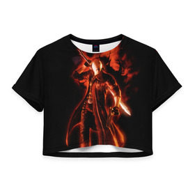 Женская футболка 3D укороченная с принтом Devil May Cry в Екатеринбурге, 100% полиэстер | круглая горловина, длина футболки до линии талии, рукава с отворотами | devil | данте | дьявол | слэшер