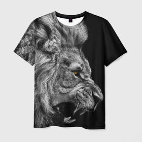 Мужская футболка 3D с принтом Лев в Екатеринбурге, 100% полиэфир | прямой крой, круглый вырез горловины, длина до линии бедер |  грива | большая кошка | животное | зверь | зоопарк | зубы | клыки | король | лев | львица | оскал | охота | охотник | природа | рёв | рык | рычание | рычит | саванна | сафари | сила | хищник | царь