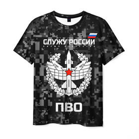 Мужская футболка 3D с принтом Служу России, ПВО в Екатеринбурге, 100% полиэфир | прямой крой, круглый вырез горловины, длина до линии бедер | 
