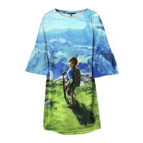 Детское платье 3D с принтом The Legend of Zelda в Екатеринбурге, 100% полиэстер | прямой силуэт, чуть расширенный к низу. Круглая горловина, на рукавах — воланы | Тематика изображения на принте: legend | of | the | zelda | зельда