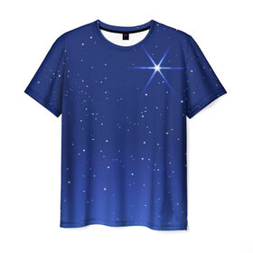 Мужская футболка 3D с принтом Звезда пленительного счастья в Екатеринбурге, 100% полиэфир | прямой крой, круглый вырез горловины, длина до линии бедер | Тематика изображения на принте: блеск | галактика | звёзды | космос | лучи | небо | ночь