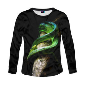 Женский лонгслив 3D с принтом Змея на груди в Екатеринбурге, 100% полиэстер | длинные рукава, круглый вырез горловины, полуприлегающий силуэт | Тематика изображения на принте: гадюка | дерево | джунгли | зелёный змей | змея | кобра | природа | удав