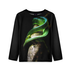 Детский лонгслив 3D с принтом Змея на груди в Екатеринбурге, 100% полиэстер | длинные рукава, круглый вырез горловины, полуприлегающий силуэт
 | гадюка | дерево | джунгли | зелёный змей | змея | кобра | природа | удав