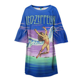 Детское платье 3D с принтом Led Zeppelin 2 в Екатеринбурге, 100% полиэстер | прямой силуэт, чуть расширенный к низу. Круглая горловина, на рукавах — воланы | Тематика изображения на принте: led zeppelin | лед зеппелин | роберт плант