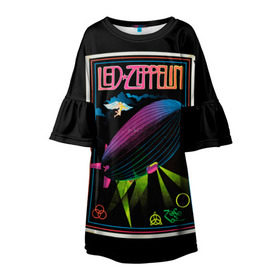 Детское платье 3D с принтом Led Zeppelin 6 в Екатеринбурге, 100% полиэстер | прямой силуэт, чуть расширенный к низу. Круглая горловина, на рукавах — воланы | Тематика изображения на принте: led zeppelin | лед зеппелин | роберт плант