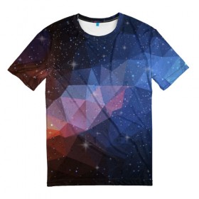 Мужская футболка 3D с принтом Космический полигон в Екатеринбурге, 100% полиэфир | прямой крой, круглый вырез горловины, длина до линии бедер | Тематика изображения на принте: полигоны | треугольники