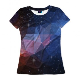 Женская футболка 3D с принтом Космический полигон в Екатеринбурге, 100% полиэфир ( синтетическое хлопкоподобное полотно) | прямой крой, круглый вырез горловины, длина до линии бедер | полигоны | треугольники