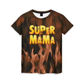 Женская футболка 3D с принтом Супер мама в Екатеринбурге, 100% полиэфир ( синтетическое хлопкоподобное полотно) | прямой крой, круглый вырез горловины, длина до линии бедер | для двоих | дочка | мама | папа | парные | семейные | супер | сын | сынок