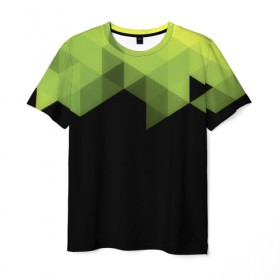 Мужская футболка 3D с принтом Trianse Green в Екатеринбурге, 100% полиэфир | прямой крой, круглый вырез горловины, длина до линии бедер | trianse | абстракция | бумага | геометрия | грани | изгиб | линии | оптические | полигоны | полосы | постель | розовый | сочетания | текстура | треугольники