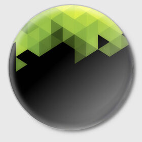 Значок с принтом Trianse Green в Екатеринбурге,  металл | круглая форма, металлическая застежка в виде булавки | trianse | абстракция | бумага | геометрия | грани | изгиб | линии | оптические | полигоны | полосы | постель | розовый | сочетания | текстура | треугольники