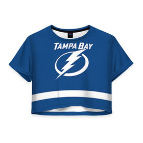 Женская футболка 3D укороченная с принтом Tampa Bay Drouin в Екатеринбурге, 100% полиэстер | круглая горловина, длина футболки до линии талии, рукава с отворотами | 27 | jonathan drouin | tampa bay lightning | джонатан друэн | нхл | тампа бэй лайтнинг | хоккей