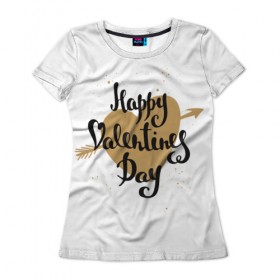 Женская футболка 3D с принтом Happy Valentine`s Day в Екатеринбурге, 100% полиэфир ( синтетическое хлопкоподобное полотно) | прямой крой, круглый вырез горловины, длина до линии бедер | 