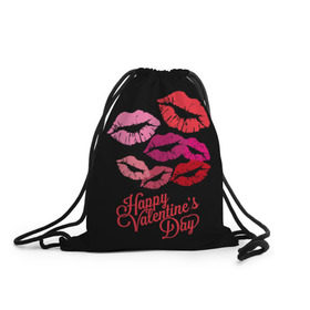Рюкзак-мешок 3D с принтом Happy Valentine`s Day в Екатеринбурге, 100% полиэстер | плотность ткани — 200 г/м2, размер — 35 х 45 см; лямки — толстые шнурки, застежка на шнуровке, без карманов и подкладки | 14 | february | happy valentines day | holiday | kisses | lips | love | губы | любовь | поцелуи | праздник | счастливый день святого валентина | февраль