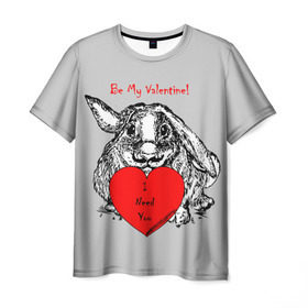 Мужская футболка 3D с принтом Be my Valentine в Екатеринбурге, 100% полиэфир | прямой крой, круглый вырез горловины, длина до линии бедер | 14 | animal | be my valentine | february | heart | holiday | i need you | love | rabbit | valentines day | будь моей валентинкой | день святого валентина | животное | заяц | кролик | любовь | праздник | сердце | ты мне нужен | февраль