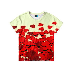 Детская футболка 3D с принтом valentine`s day в Екатеринбурге, 100% гипоаллергенный полиэфир | прямой крой, круглый вырез горловины, длина до линии бедер, чуть спущенное плечо, ткань немного тянется | Тематика изображения на принте: 14 февраля | valentines day | день влюбленных | игрушка | любовь | сердечки | сердце
