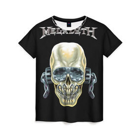 Женская футболка 3D с принтом Megadeth в Екатеринбурге, 100% полиэфир ( синтетическое хлопкоподобное полотно) | прямой крой, круглый вырез горловины, длина до линии бедер | dave | megadeth | metal | mustaine | rattlehead | rock | thrash | vic | дейв | мастейн | мегадет | метал | рок | треш