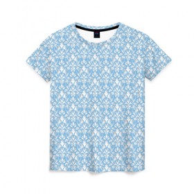 Женская футболка 3D с принтом Царский орнамент в Екатеринбурге, 100% полиэфир ( синтетическое хлопкоподобное полотно) | прямой крой, круглый вырез горловины, длина до линии бедер | вязь | кружево | лазурь | орнамент | узор | цветы