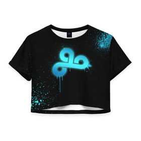 Женская футболка 3D укороченная с принтом cs:go - Cloud 9 (Black collection) в Екатеринбурге, 100% полиэстер | круглая горловина, длина футболки до линии талии, рукава с отворотами | Тематика изображения на принте: cloud9 | cs | csgo | го | кс