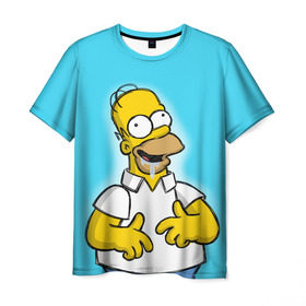 Мужская футболка 3D с принтом Гомер в Екатеринбурге, 100% полиэфир | прямой крой, круглый вырез горловины, длина до линии бедер | gomer | желтый | мультик | симпсон