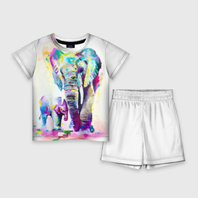 Детский костюм с шортами 3D с принтом Слоны в Екатеринбурге,  |  | animal | art | bright | child | color | elephants | family | mother | rainbow | spectrum | животные | искусство | мама | радуга | ребенок | семья | слоны | спектр | цвета | яркие