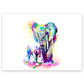 Поздравительная открытка с принтом Слоны в Екатеринбурге, 100% бумага | плотность бумаги 280 г/м2, матовая, на обратной стороне линовка и место для марки
 | animal | art | bright | child | color | elephants | family | mother | rainbow | spectrum | животные | искусство | мама | радуга | ребенок | семья | слоны | спектр | цвета | яркие