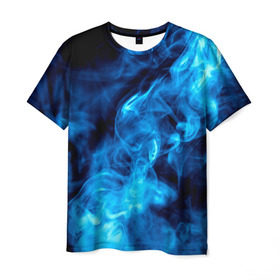Мужская футболка 3D с принтом Smoke в Екатеринбурге, 100% полиэфир | прямой крой, круглый вырез горловины, длина до линии бедер | дым | огонь | пламя | синий