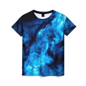 Женская футболка 3D с принтом Smoke в Екатеринбурге, 100% полиэфир ( синтетическое хлопкоподобное полотно) | прямой крой, круглый вырез горловины, длина до линии бедер | Тематика изображения на принте: дым | огонь | пламя | синий