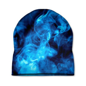 Шапка 3D с принтом Smoke в Екатеринбурге, 100% полиэстер | универсальный размер, печать по всей поверхности изделия | дым | огонь | пламя | синий